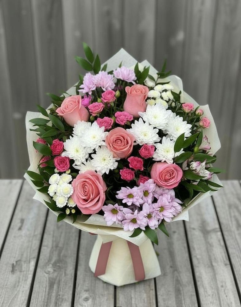 Букет цветов из: Альстромерии, Гвоздики, Розы и Хризантемы в Зеленый Бор