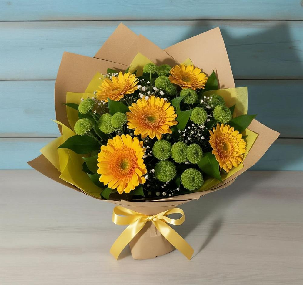 Букет цветов из: Герберы и Хризантемы в Зеленый Бор