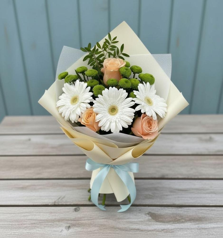 Букет цветов из: Герберы, Розы и Хризантемы в Зеленый Бор