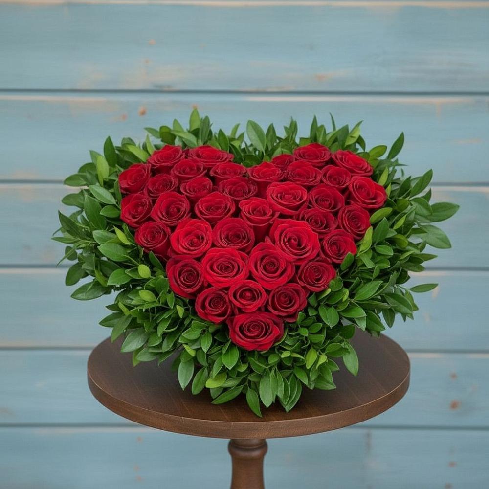 Цветочная композиция из Розы в виде сердца в Зеленый Бор