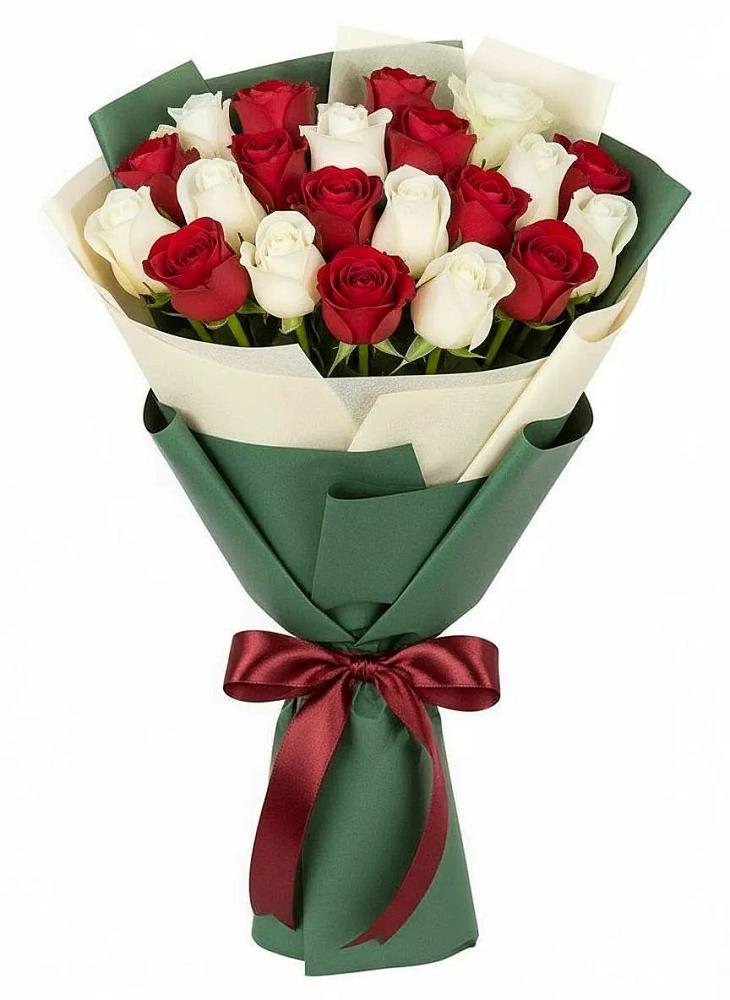 Букет Микс из красных и белых роз в Зеленый Бор
