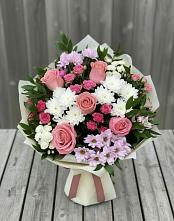 Букет цветов из:  Альстромерии, Гвоздики, Розы и Хризантемы в Зеленый Бор