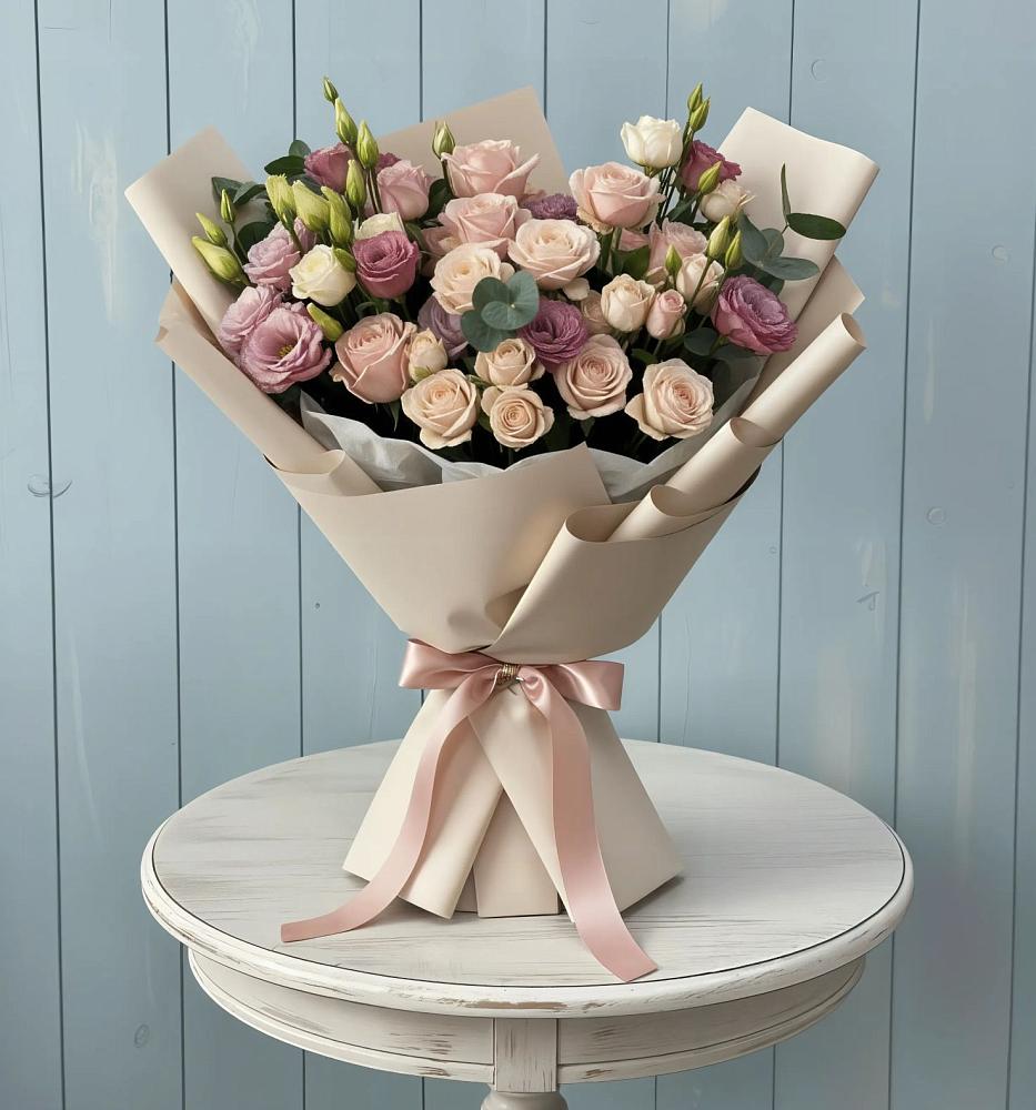 Букет цветов из: Розы и Лизиантусы в Зеленый Бор