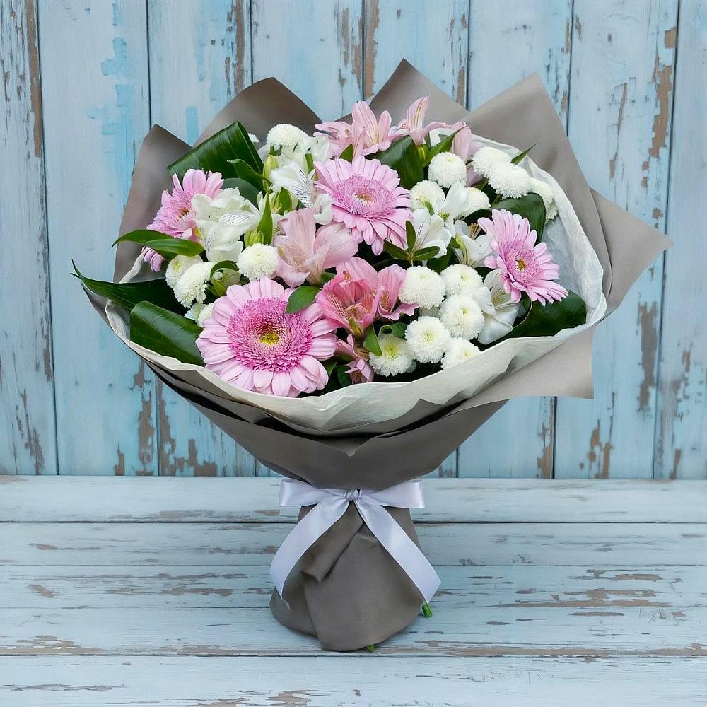 Букет цветов из: Герберы, Альстромерии и Хризантемы в Зеленый Бор