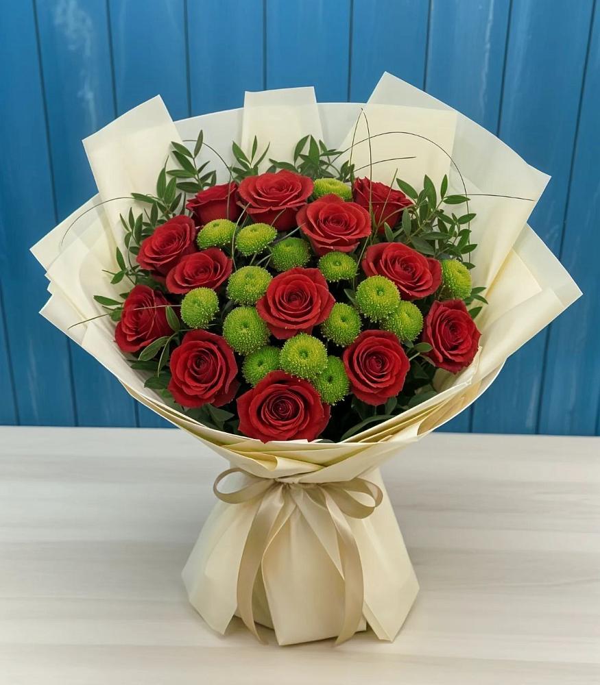 Букет цветов из: Розы и Хризантемы в Зеленый Бор