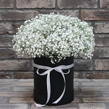 Цветочная композиция из Гипсофила в шляпной коробке в Зеленый Бор